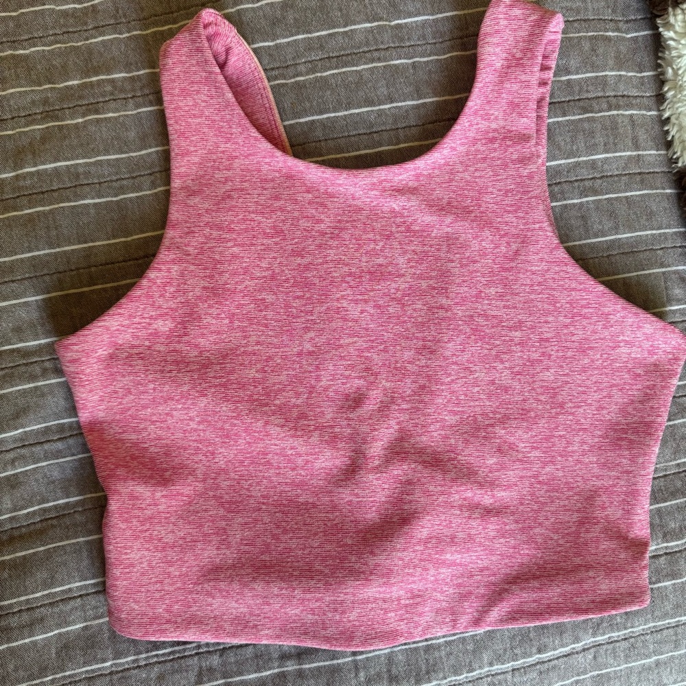 Outdoor Voices Venus Crop Top Bra color block Pink Orange Sports Bra Size S